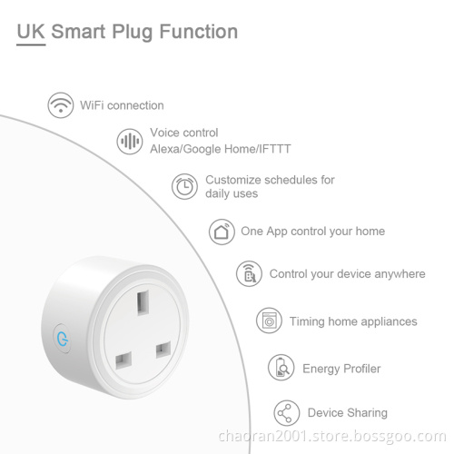 Wholesale Wifi Alexa Google 240V 10A UK Socket Smart Plug tuya